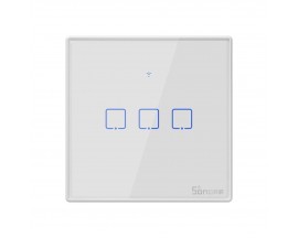 Intrerupator inteligent cu touch Sonoff T2 EU TX, Wireless + RF 433, 3 canale, compatibil iOS/Android, sticla, Alb - 5727715