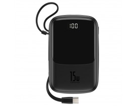 Baterie Externa Baseus, Q Pow Digital Display, 10000 mAh, 3A, Cablu USB-C, Neagra