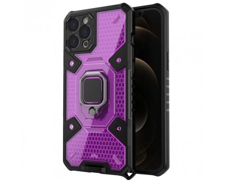 Husa Spate Upzz Techsuit Honeycomb Armor Cu Inel Metalic Compatibila Cu iPhone 11 Pro Max Mov