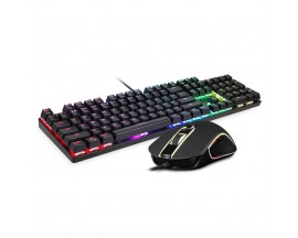 Kit tastatura mecanica si mouse gaming Motospeed CK888, conexiune USB, iluminate, lungime cablu 1.7m, Negru - 60597587