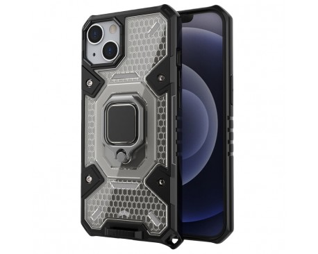 Husa Spate Upzz Techsuit Honeycomb Armor Cu Inel Metalic Compatibila Cu iPhone 13 Negru