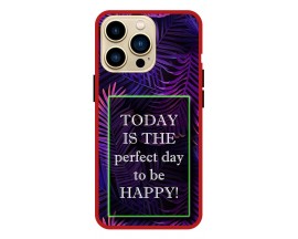 Husa Premium Spate Upzz Pro Anti Shock Compatibila Cu Iphone 13 Pro , Model Perfect Day, Rama Rosie