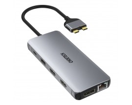 Hub Choetech Multifunctional 12 in 1, 2x USB Type C - USB Type C Thunderbolt 3 100W  Gri Aluminiu - 4977370