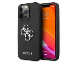 Husa Spate Guess Compatibila Cu iPhone 13 / 13 Pro, Colectia Saffiano 4G Metal Logo, Negru - 9024093