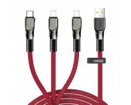 Cablu Date Incarcare Joyroom 3 in 1, USB  - Lightning / Lightning  / USB Type C 3,5A 480 Mbps 1,3m Rosu - 7147813